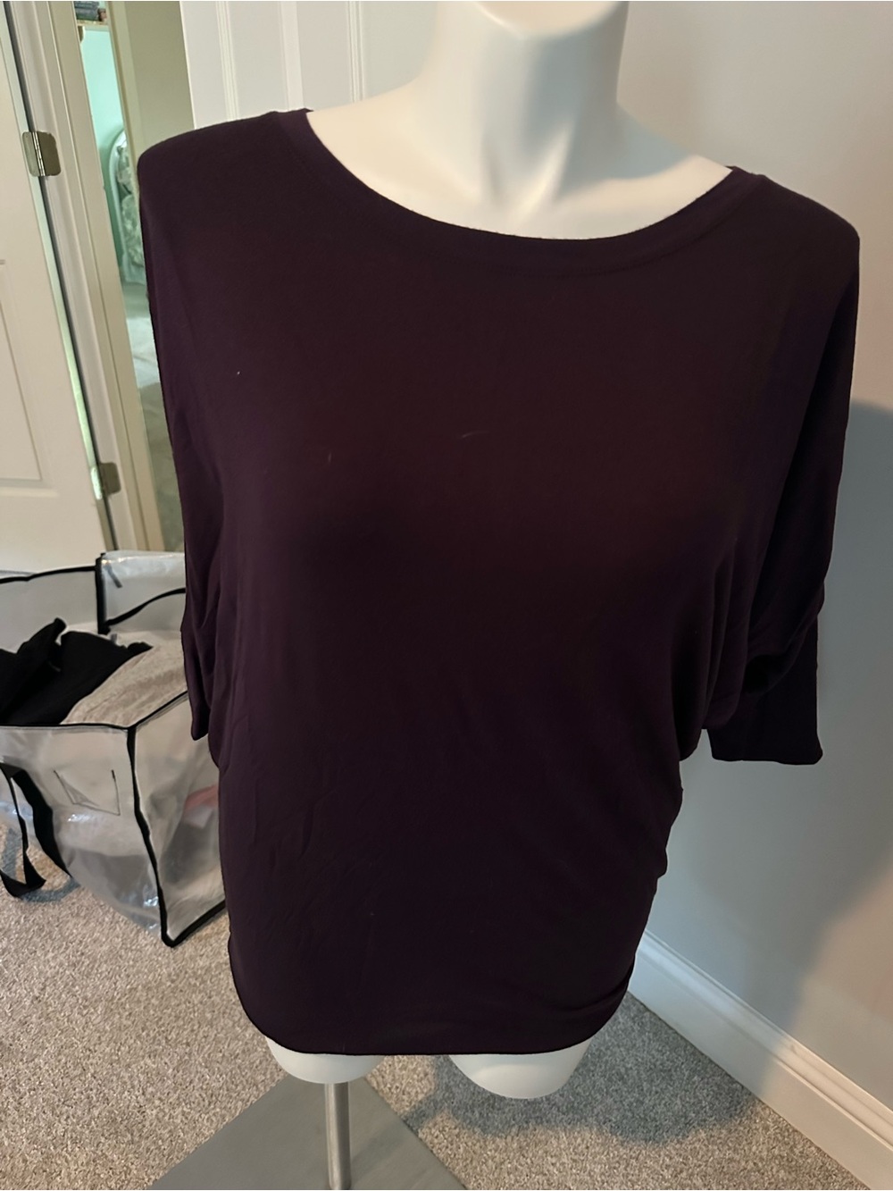 Women's Dark Plum Short Sleeve Boatneck Top